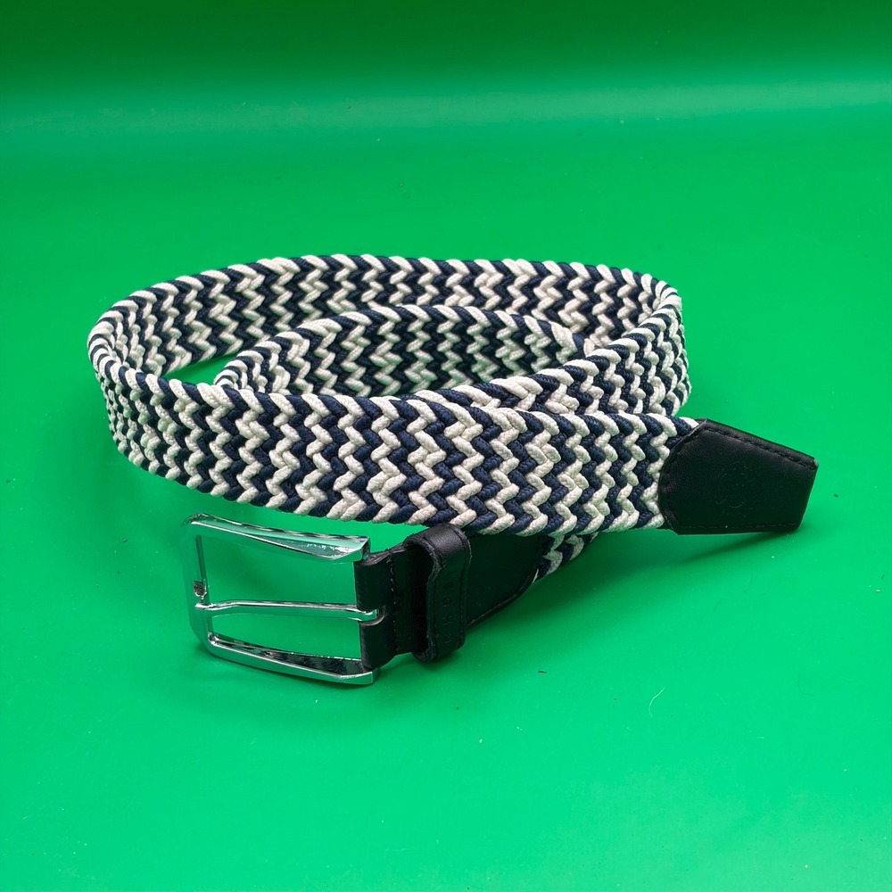 Ghost Golf Cameron Belt Mens 42 Navy/White Braided Stretch Chevron Leather Trim